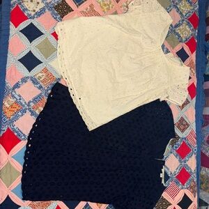Boden Eyelet Blouse Set in Navy and White